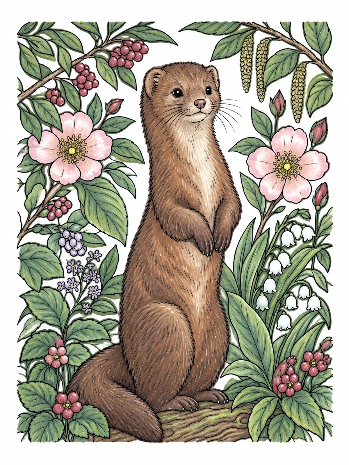 Colored example of the Curious Mink In Forest Foliage coloring page