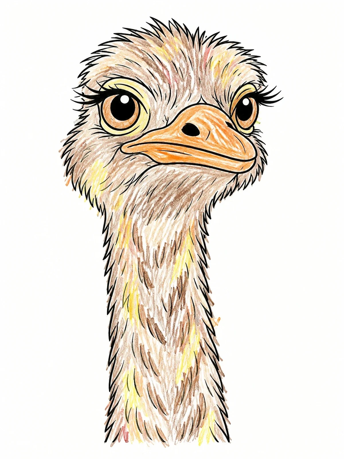 Colored example of the Curious Ostrich Head Portrait coloring page
