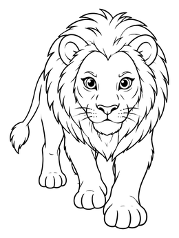 Free printable Curious Young Lion Walking Forward coloring page