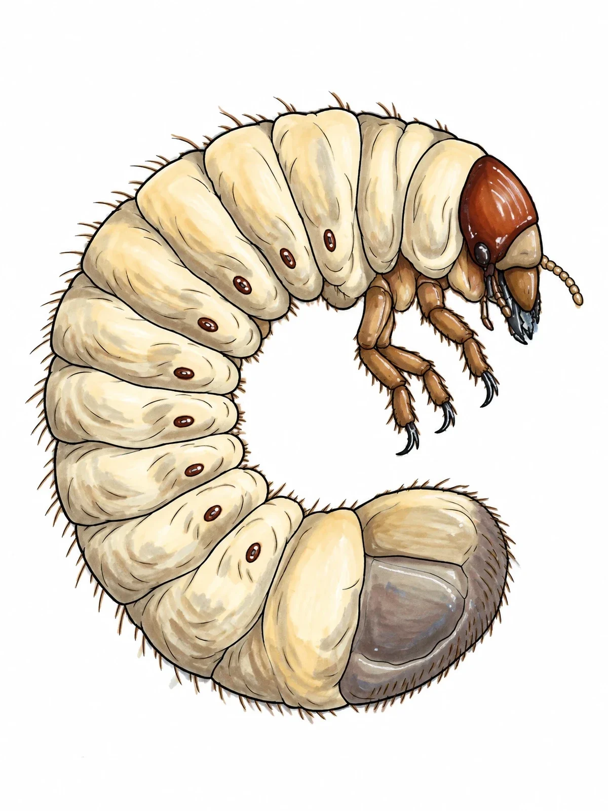 Colored example of the Curled Beetle Grub Larva coloring page