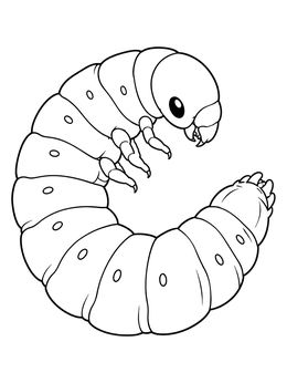 A detailed larva coloring page showing a curled beetle grub with segmented body.