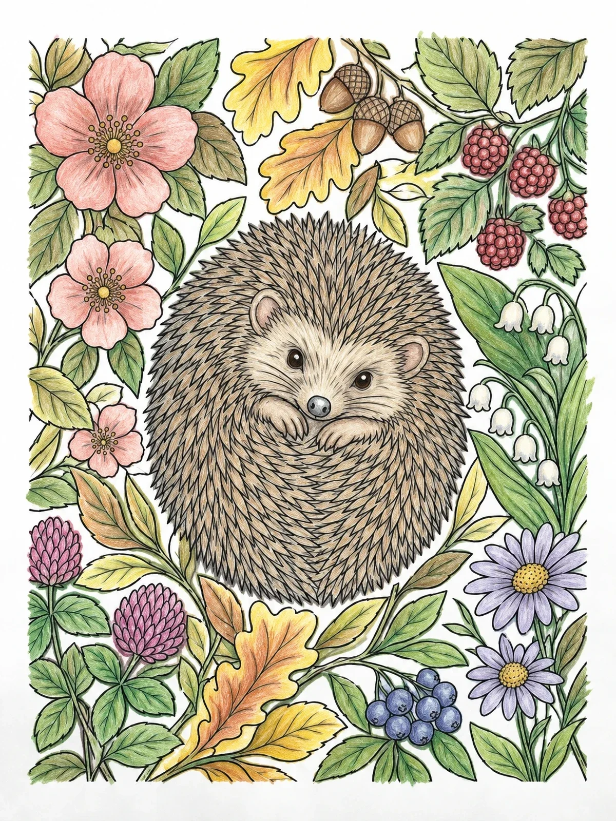 Colored example of the Curled Hedgehog In Autumn Foliage coloring page