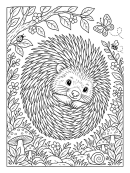 Free printable Curled Porcupine In The Forest coloring page