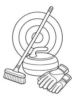 Free printable Curling Stone, Broom, And Gloves Equipment coloring page