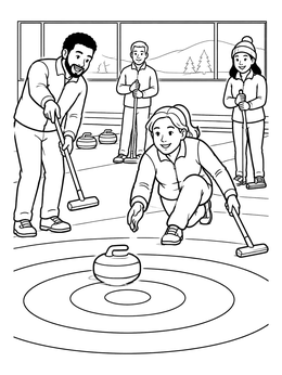 Free printable Curling Team Playing On Ice coloring page