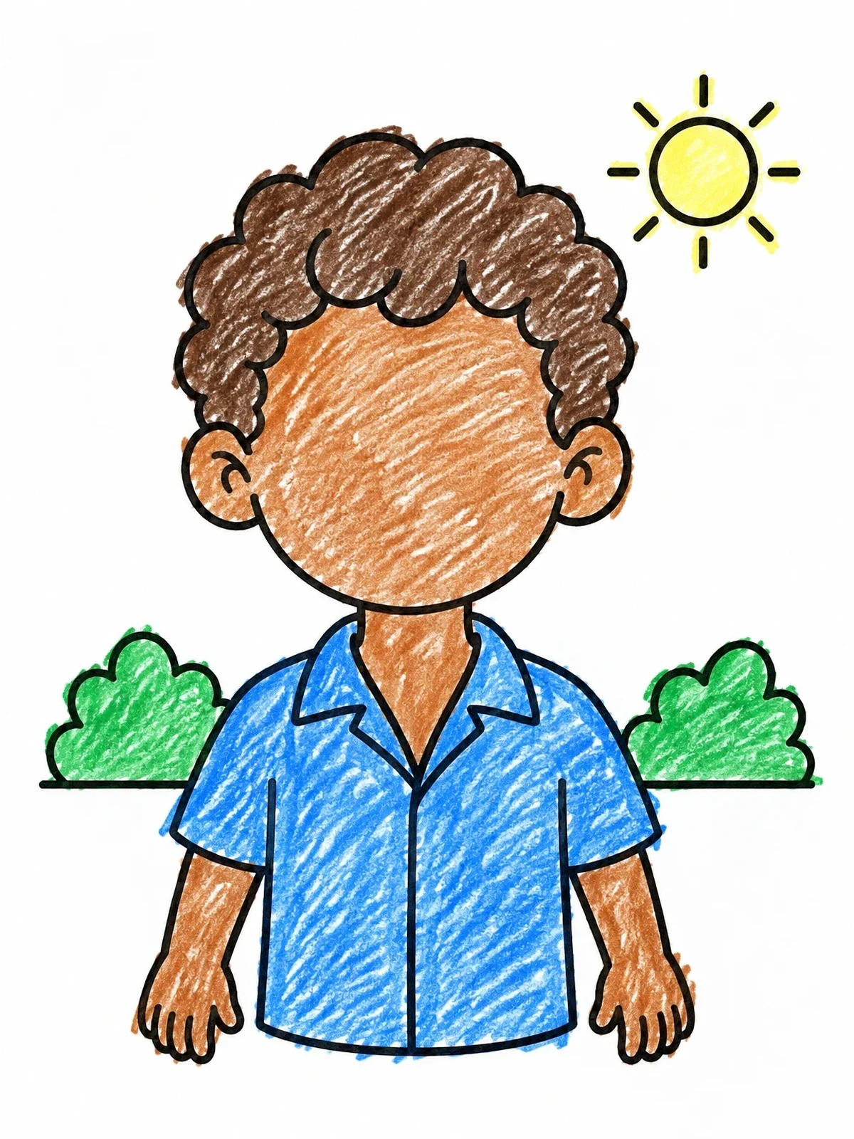 Colored example of the Curly Hair Boy Blank Face Template coloring page