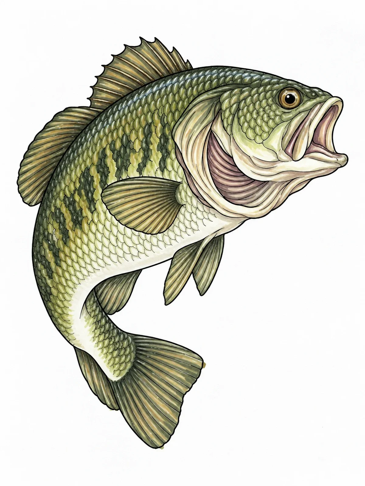 Colored example of the Curving Largemouth Bass coloring page