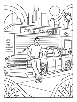 Free printable Custom Lowrider Pickup At City Garage coloring page