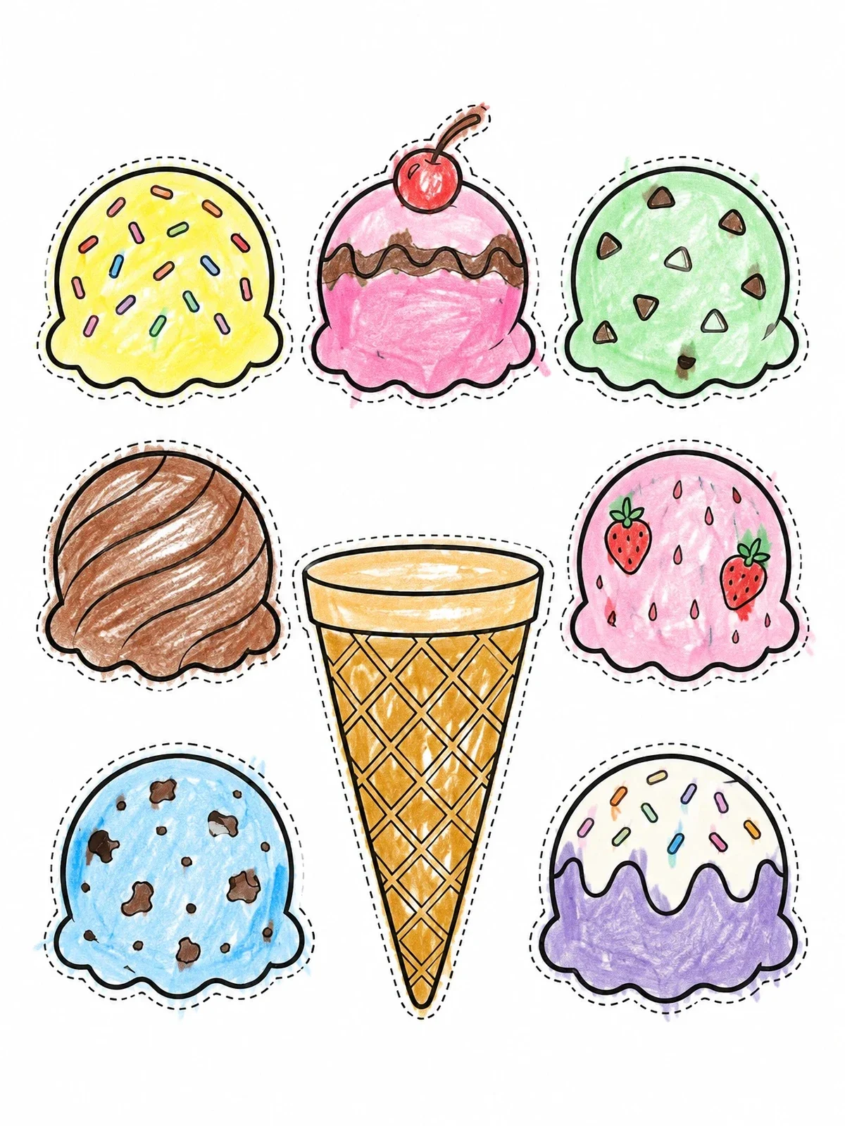 Colored example of the Cut And Build Ice Cream Cone coloring page