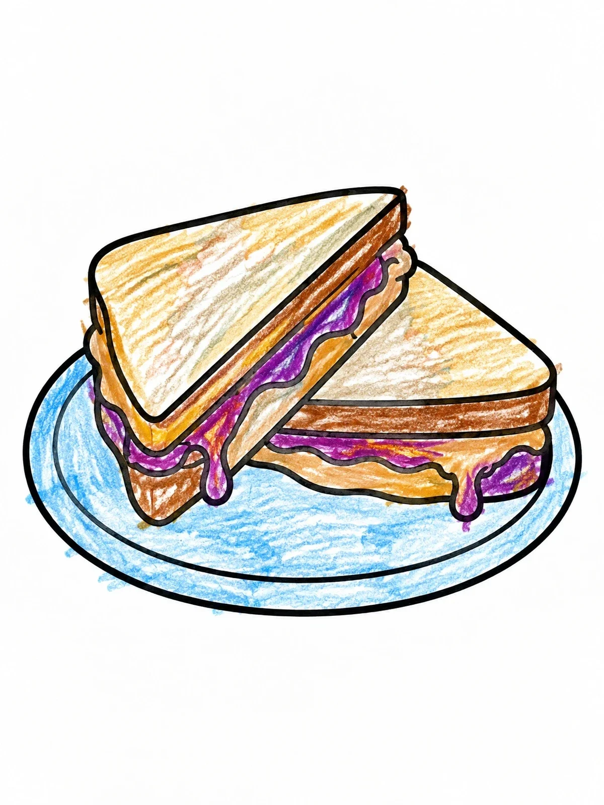 Colored example of the Cut Sandwich On A Plate coloring page