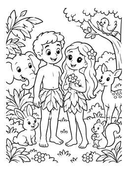 Free printable Cute Adam And Eve In Eden coloring page