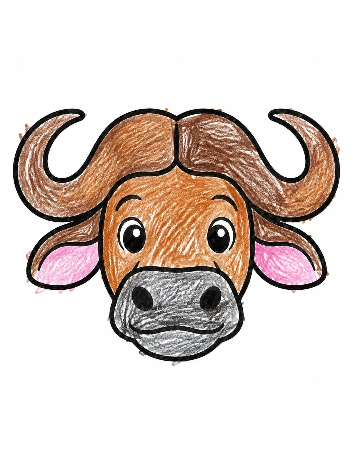 Colored example of the Cute African Buffalo Face Portrait coloring page
