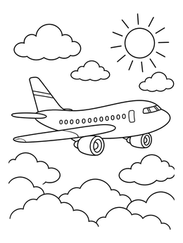 Free printable Cute Airplane Flying In The Sky coloring page