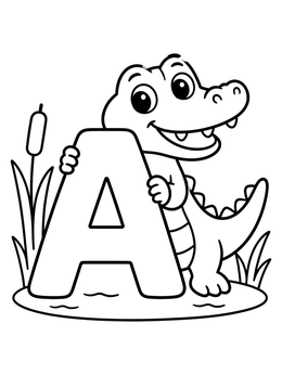 Free printable Cute Alligator With Letter A coloring page