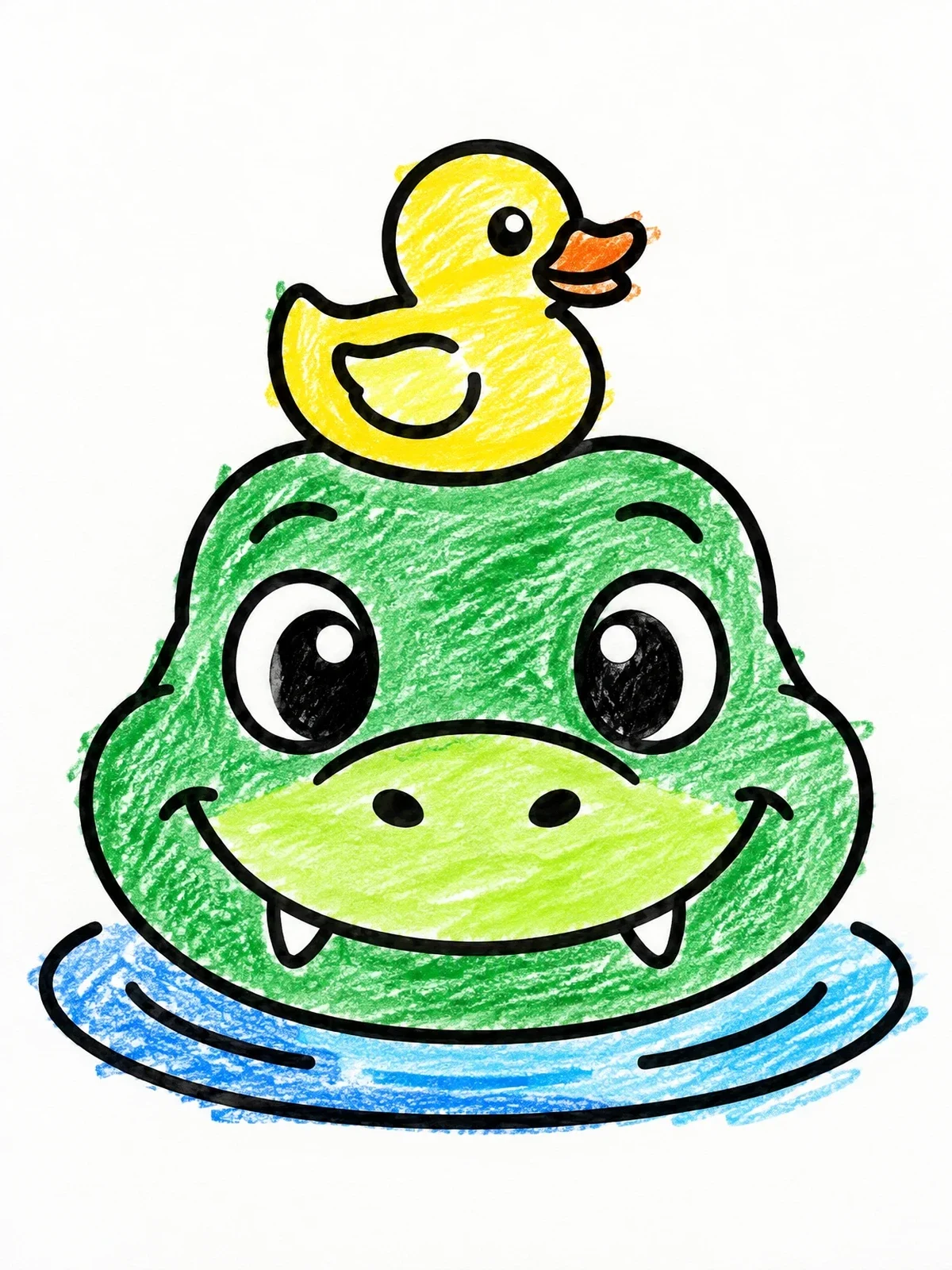 Colored example of the Cute Alligator With Rubber Duck coloring page