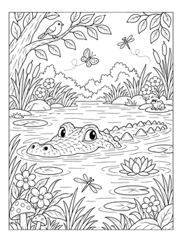 Free printable Cute Alligator In The Swamp coloring page