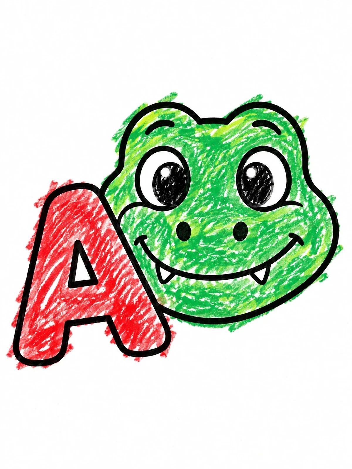 Colored example of the Cute Alligator With Letter A coloring page