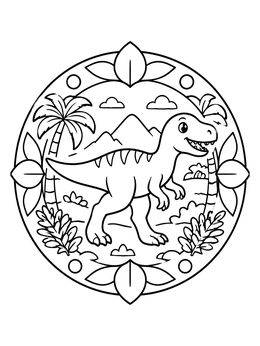 Free printable Cute Allosaurus In Jungle Mandala coloring page