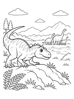 Free printable Cute Allosaurus Stalking Sauropods coloring page