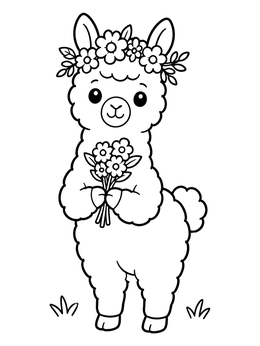 Free printable Cute Alpaca With Flower Crown coloring page