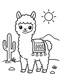 Free printable Cute Alpaca In The Desert coloring page