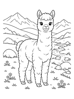 Free printable Cute Alpaca In Mountain Meadow coloring page