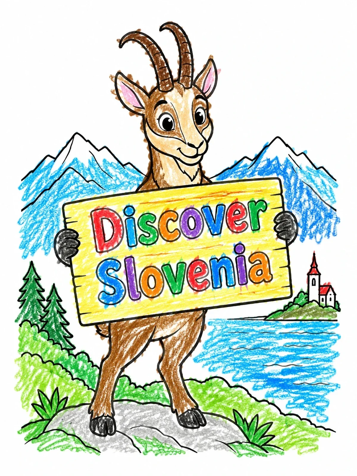 Colored example of the Cute Alpine Chamois In Slovenia coloring page
