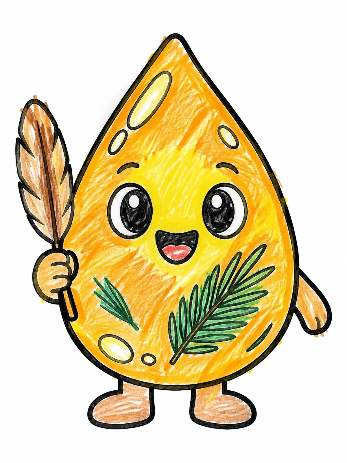 Colored example of the Cute Amber Drop With Feather coloring page