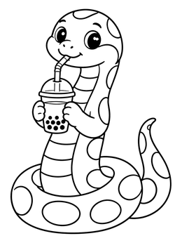 Free printable Cute Anaconda Drinking Boba Tea coloring page