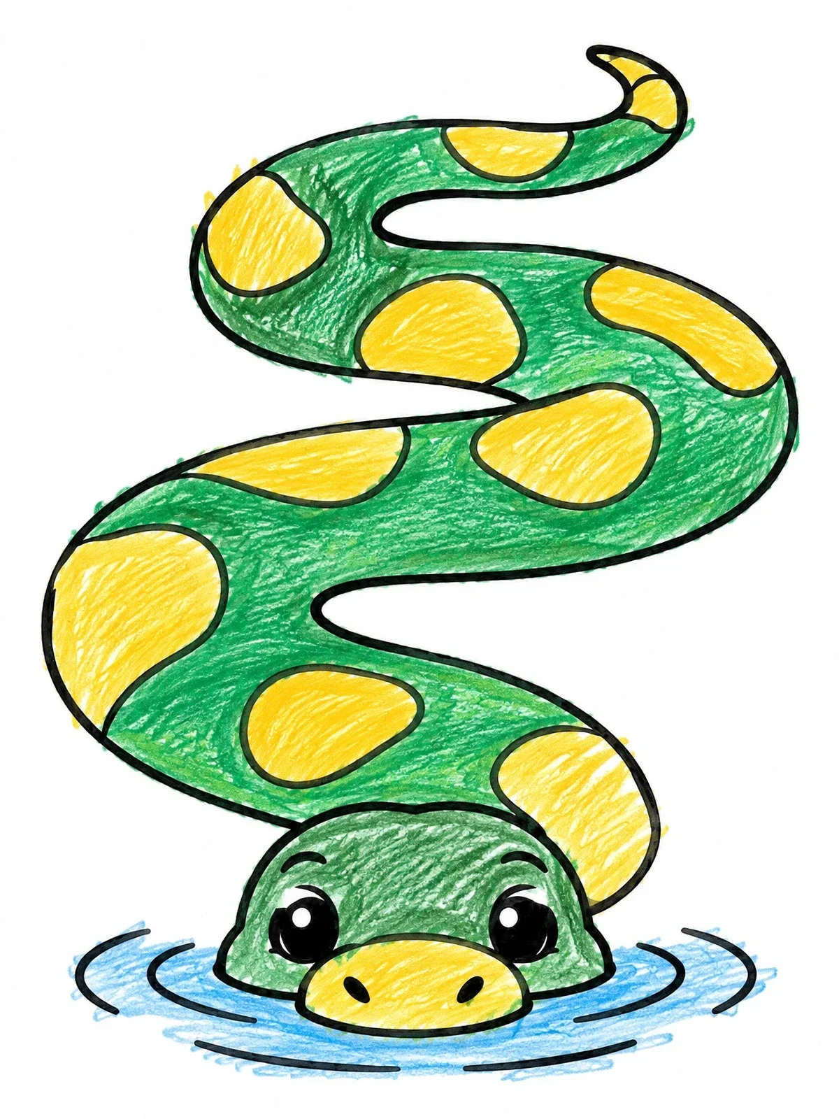 Colored example of the Cute Anaconda In The Water coloring page
