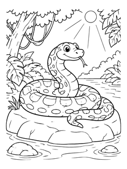 Free printable Cute Anaconda On River Rock coloring page