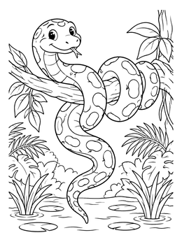 Free printable Cute Anaconda On A Tree Branch coloring page