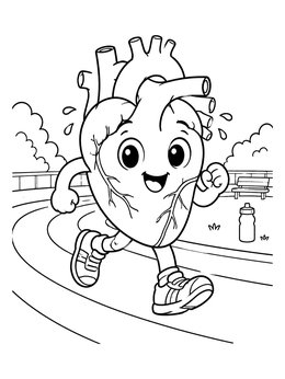 Free printable Cute Anatomical Heart Jogging On Track coloring page