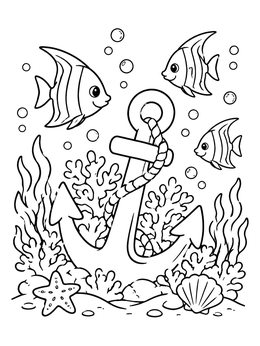 Free printable Anchor In A Coral Reef coloring page