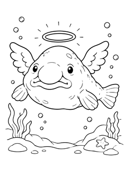 Free printable Cute Angel Blobfish Swimming Underwater coloring page