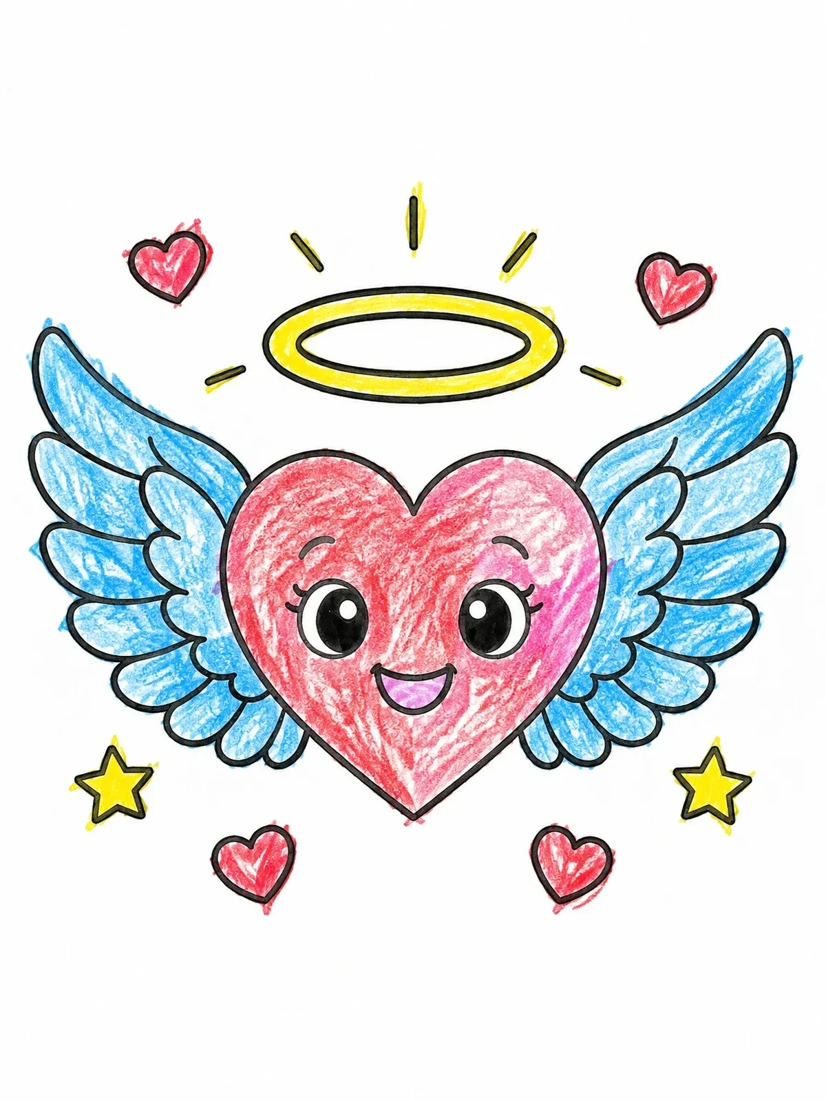 Colored example of the Cute Angel Heart With Wings coloring page
