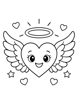 Free printable Cute Angel Heart With Wings coloring page