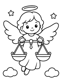 Free printable Cute Angel Holding Libra Scales coloring page