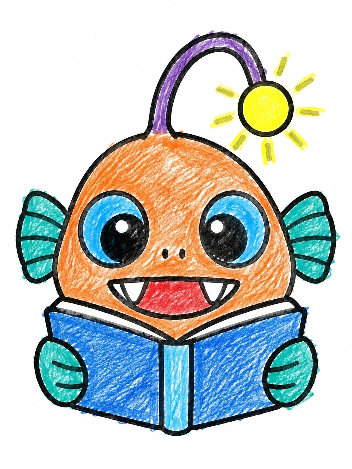 Colored example of the Cute Anglerfish Reading A Book coloring page
