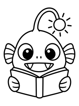 Free printable Cute Anglerfish Reading A Book coloring page
