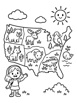 Free printable Cute Animal Map Of America coloring page