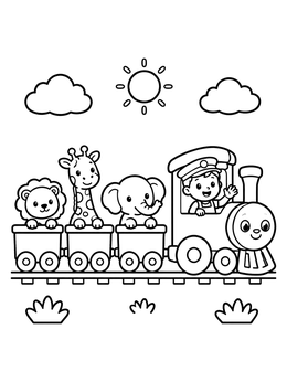 Free printable Cute Animals On A Train Ride coloring page
