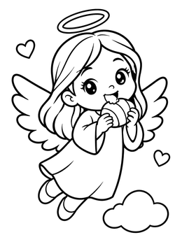 Free printable Cute Anime Angel Eating Pastry coloring page
