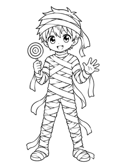 Free printable Cute Anime Boy Mummy With Lollipop coloring page