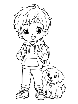 Free printable Cute Anime Boy With Little Puppy coloring page
