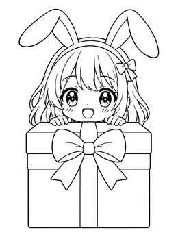 Free printable Cute Anime Bunny Girl With Gift coloring page