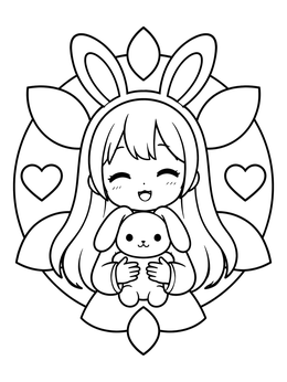 Free printable Cute Anime Bunny Girl With Plushie coloring page