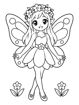 Free printable Cute Anime Fairy With Flower Crown coloring page