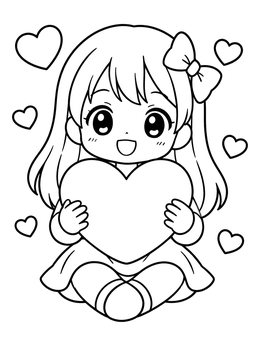 Free printable Cute Anime Girl With Valentine Heart coloring page