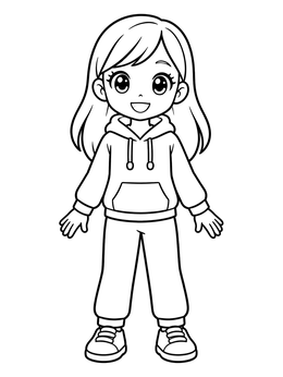 Free printable Cute Anime Girl In Hoodie coloring page